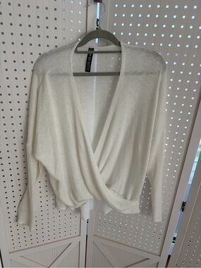 Open Front Cream Draped Sweater Designer Lab -